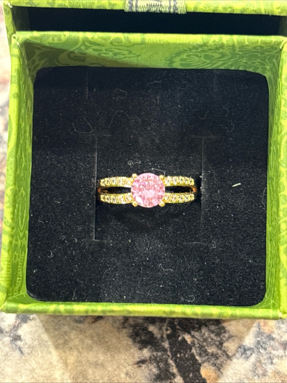 Gold Ring with Pink Center Stone